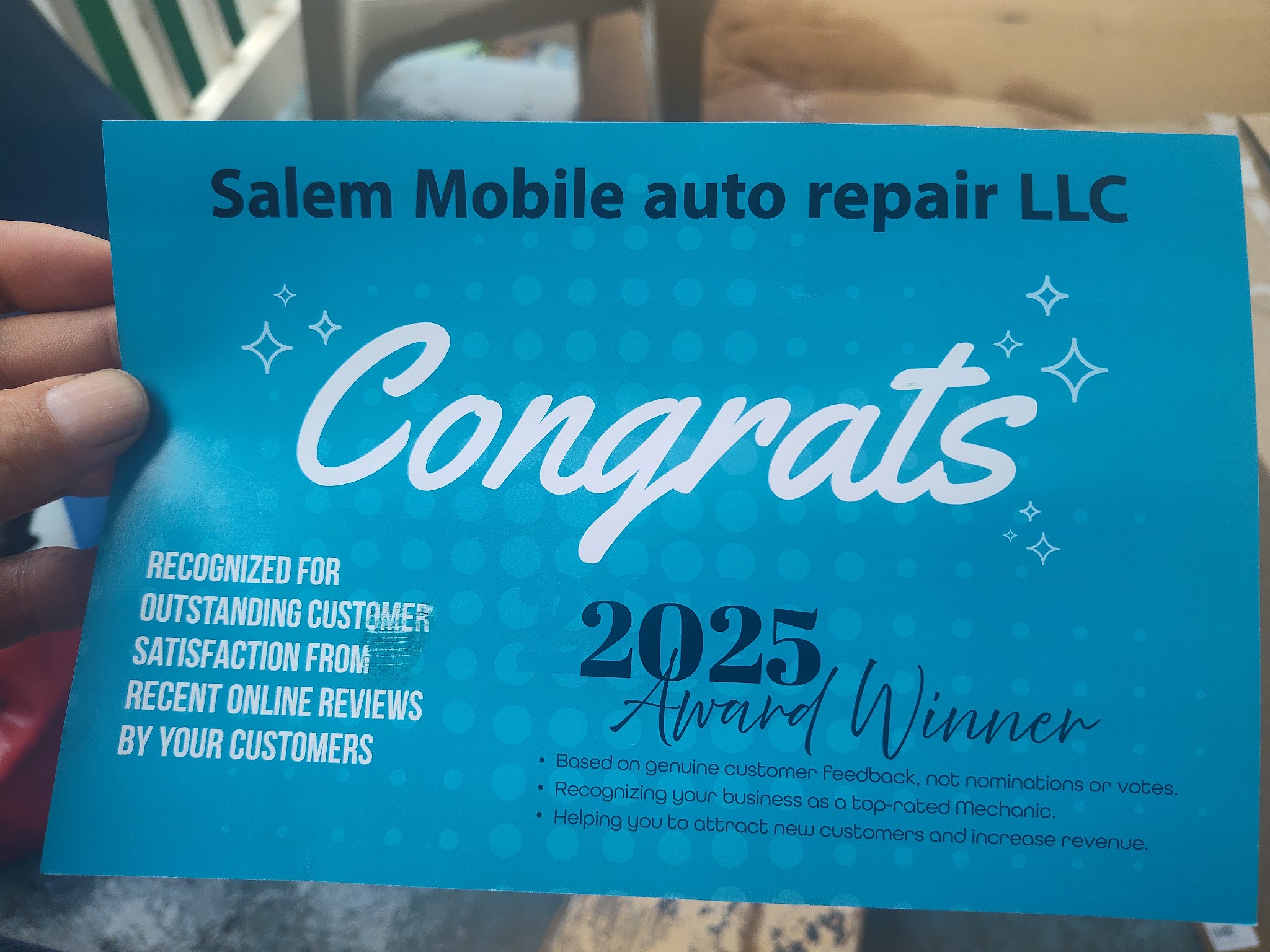 2025 Award Winner card, recognizing outstanding customer satisfaction from online reviews